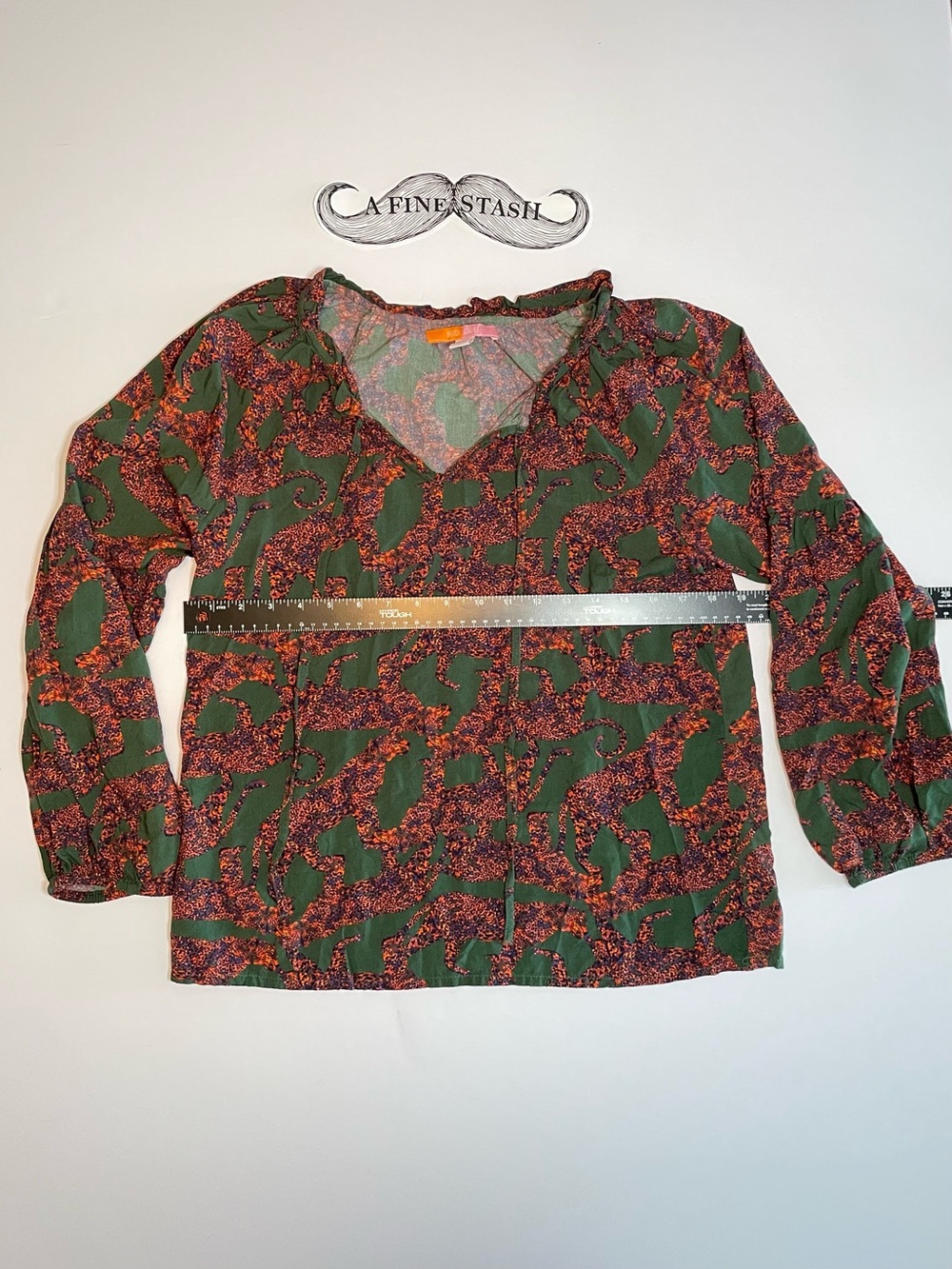 Briton Court Green & Rust Printed V-Neck Blouse